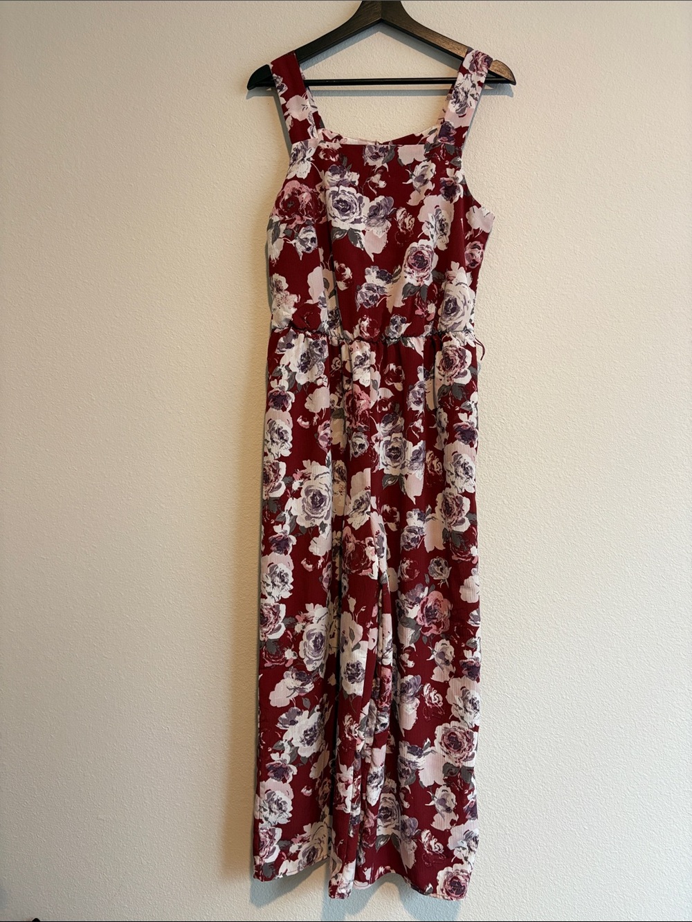 Xhilaration Burgundy Floral Wide-Leg Jumpsuit